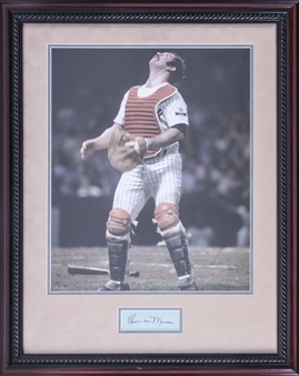 Thurman Munson Signed Cut With Photo In 24x30 Framed Display (JSA)
